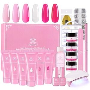 Makartt Poly Nail Gel Kit - Pink Extension Kit With Slip Solution Mini Lamp